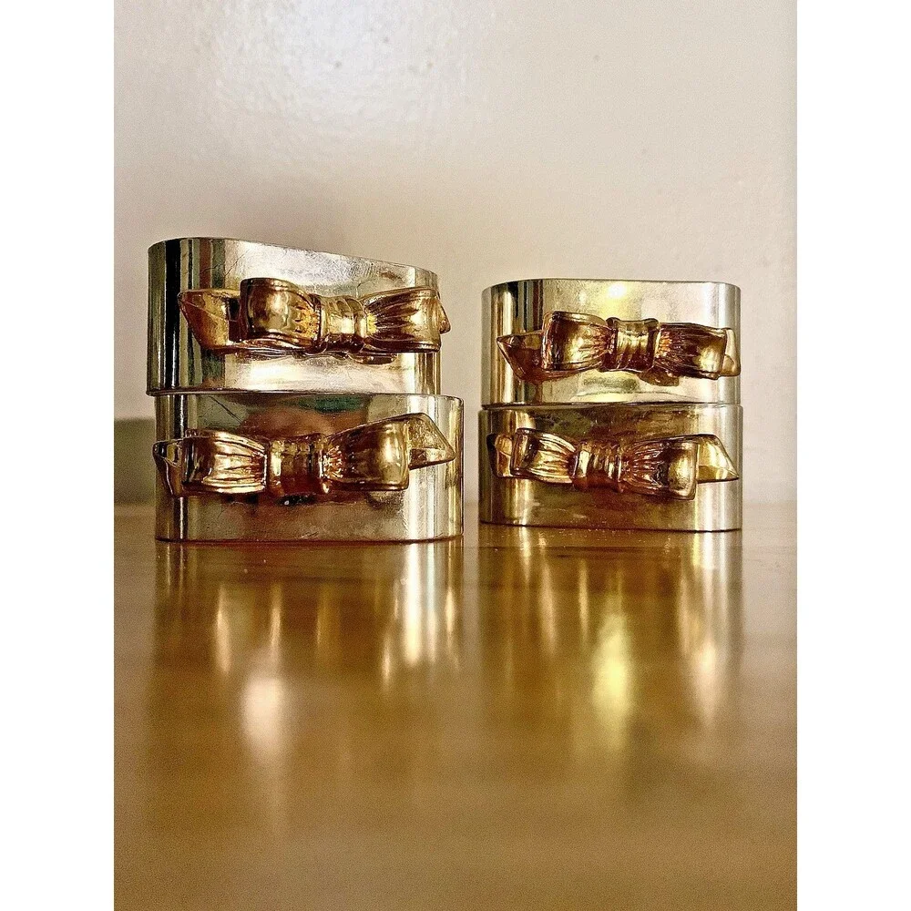 Vintage Regal Quality Silver Plated Napkin Rings Gold Bow Set of 4 Hong Kong